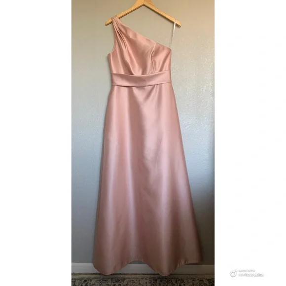 Alfred Sung Toasted Sugar One Shoulder Satin Maxi Dress Size 8 NWT FLAWS - Picture 3 of 17